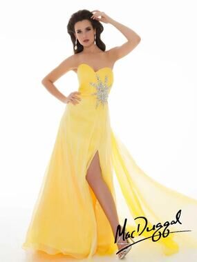 Cassandra Stone by Mac Duggal Flash 7245L Yellow strapless Prom formal dress  6